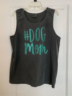 Comfort Colors Black Tank Top with Teal Glitter "#DOG Mom"